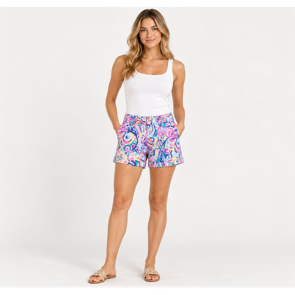 Lilly Pulitzer Callahan Shorts 14 Pink Blue Cotton Dobby Floral Preppy 5 In 2016